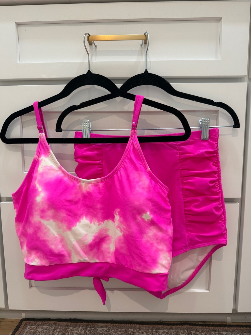 Women’s Coral Reef Pink Tie-Dye High-Waist Tankini Swim Set